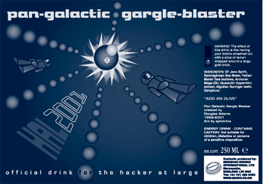 Illustrated Pan-Galactic Gargle-Blaster can label with recipe notes