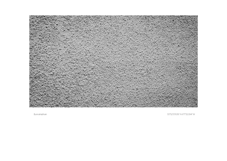 A fine, speckled monochrome texture, presented as a print with a broad white border.
