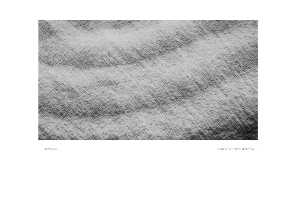 Soft bands of light and shadow across a textured monochrome surface, within a white print border.